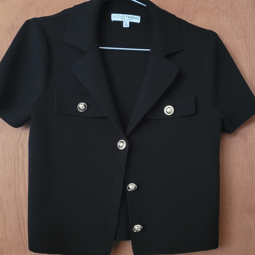 Black Short Sleeve Blazer with Gold Buttons
